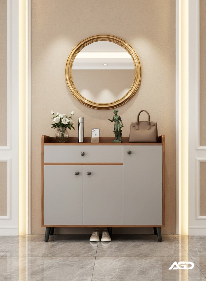 AGD Multi-Purpose Sideboard, Coffee Corner and Shoe Organizer, with 3 Doors and 1 Drawer, for Entrance, Bedroom and Office, (brown-white) - Image 2